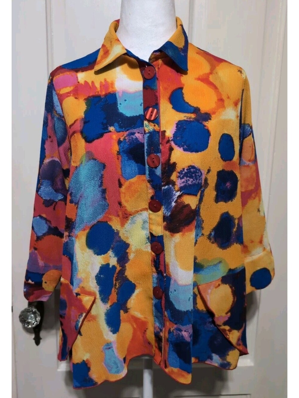 Ali Miles Shirt Jacket Multicolor Artsy Tunic Button Up Woman's PM(1654)G